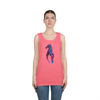 Dragon Art Unisex Heavy Cotton Tank Top, Casual Wear, Summer Fashion, Festival Outfit, Gift for Dragon Lovers