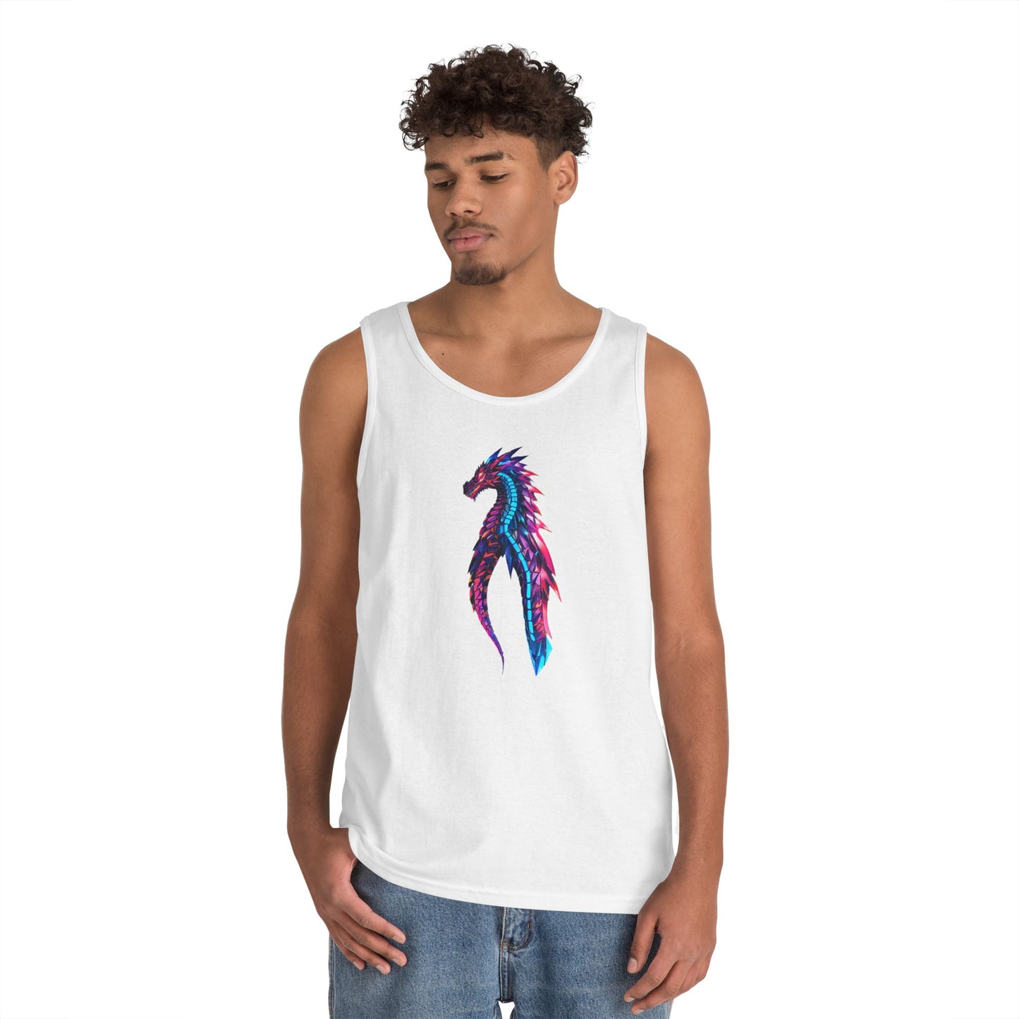 Dragon Art Unisex Heavy Cotton Tank Top, Casual Wear, Summer Fashion, Festival Outfit, Gift for Dragon Lovers