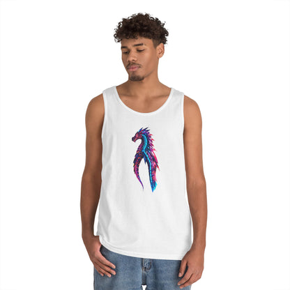 Dragon Art Unisex Heavy Cotton Tank Top, Casual Wear, Summer Fashion, Festival Outfit, Gift for Dragon Lovers