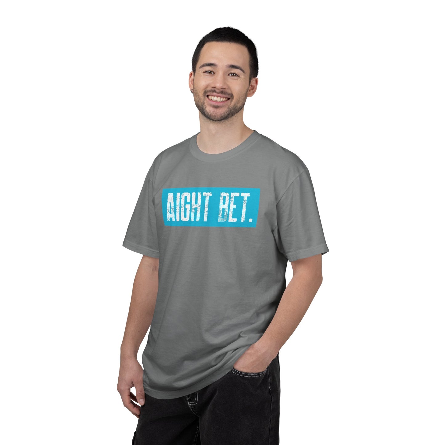 Aight Bet T-Shirt — Casual Graphic Tee with Bold Blue Block Text