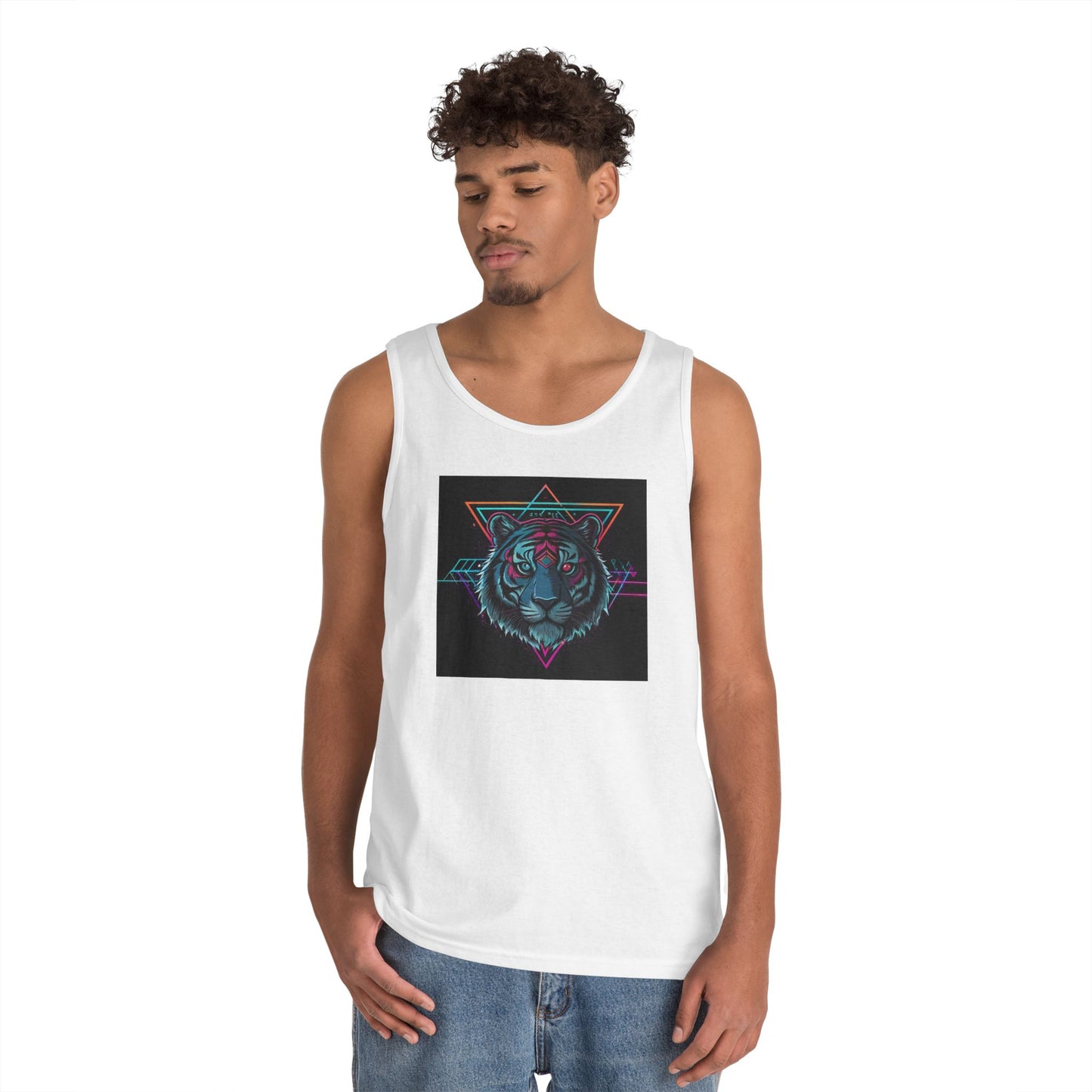 Geometric Tiger Graphic Tank Top, Stylish Unisex Tank, Summer Wear, Festival Fashion, Boho Chic Apparel