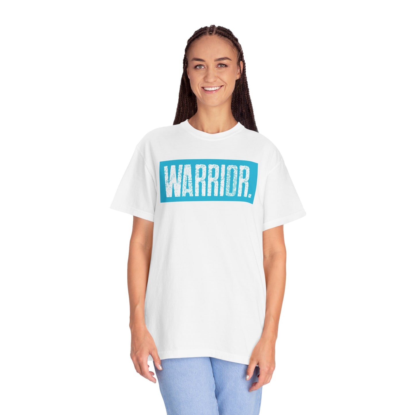 Warrior Graphic T-Shirt — Bold Blue Box Logo Tee