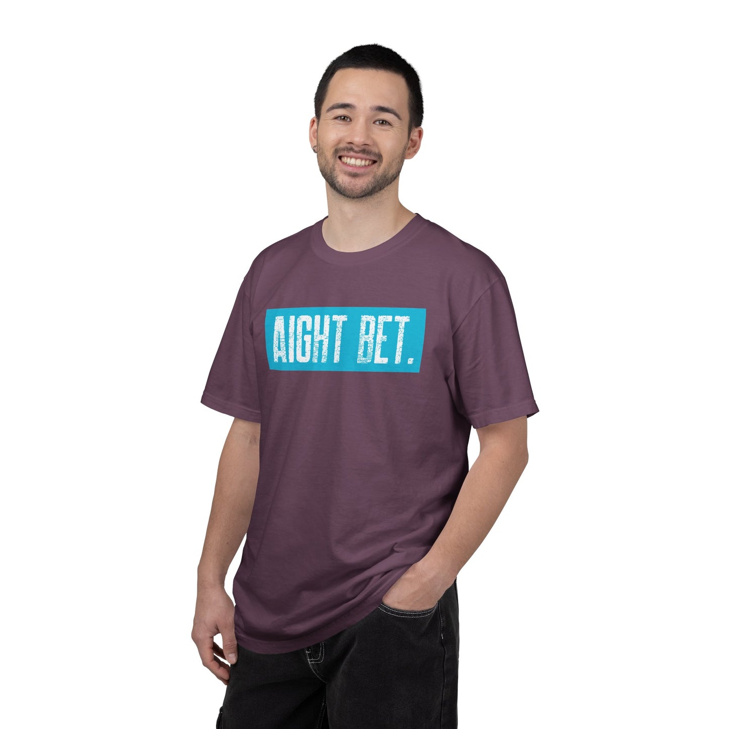 Aight Bet T-Shirt — Casual Graphic Tee with Bold Blue Block Text