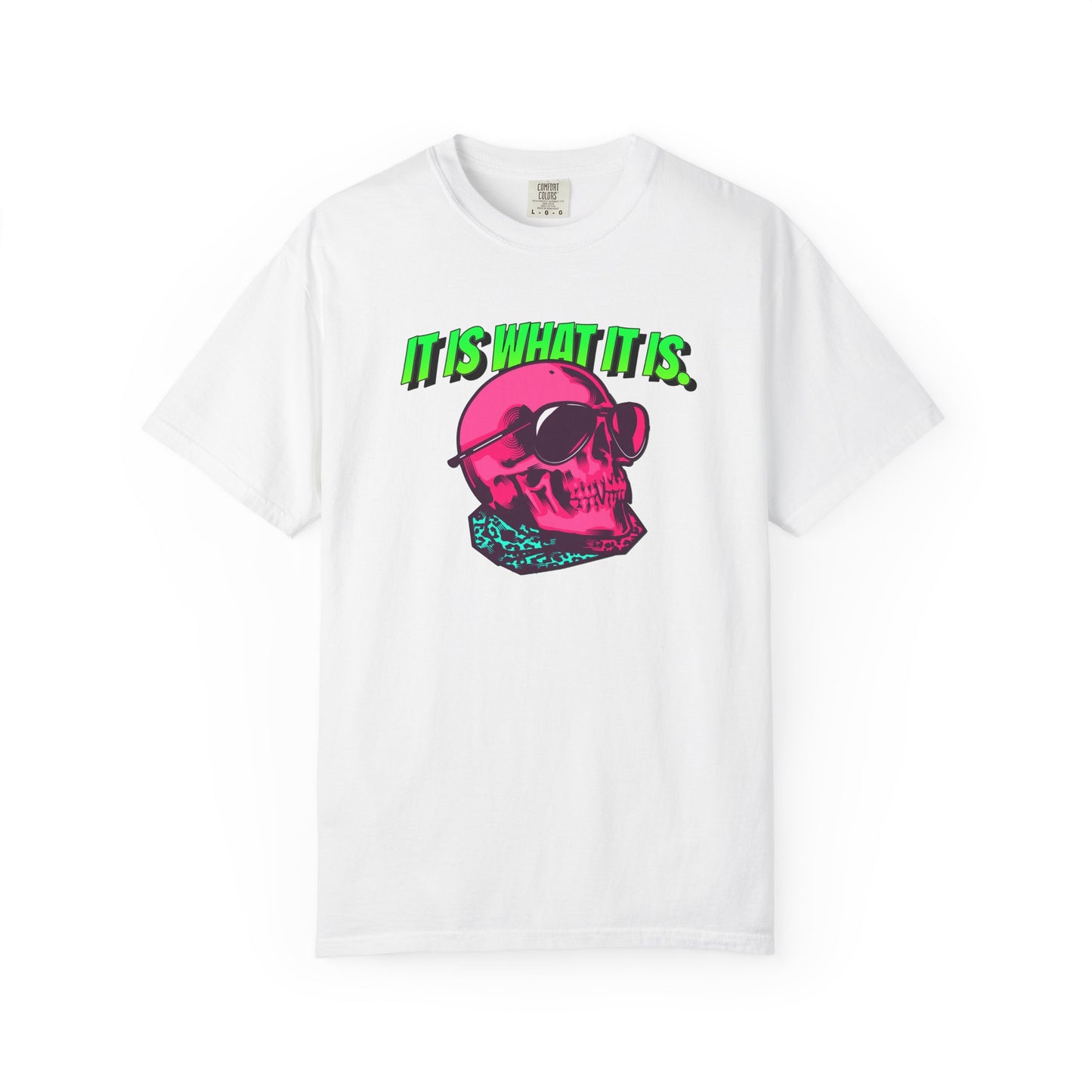 Skull Graphic T-Shirt — "It Is What It Is" Neon Retro Tee