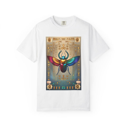 Colorful Scarab T-Shirt, Unisex Garment-Dyed Tee, Bohemian Style Shirt, Vintage Inspired Apparel, Perfect for Gifts
