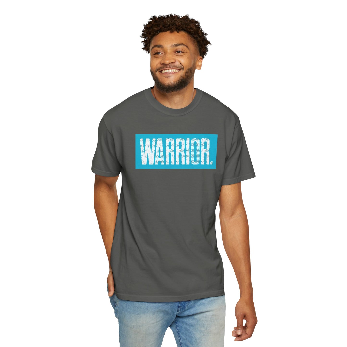Warrior Graphic T-Shirt — Bold Blue Box Logo Tee