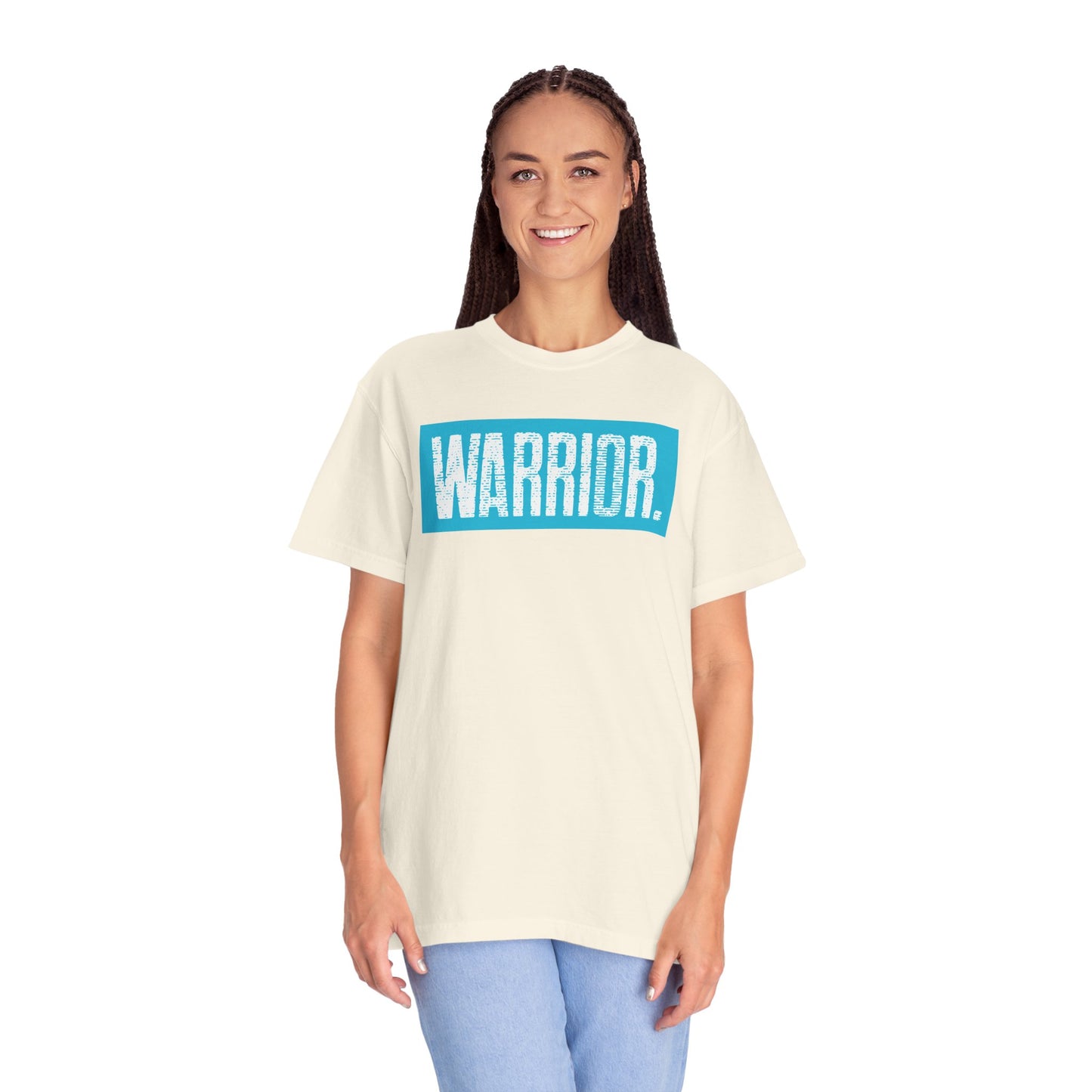 Warrior Graphic T-Shirt — Bold Blue Box Logo Tee