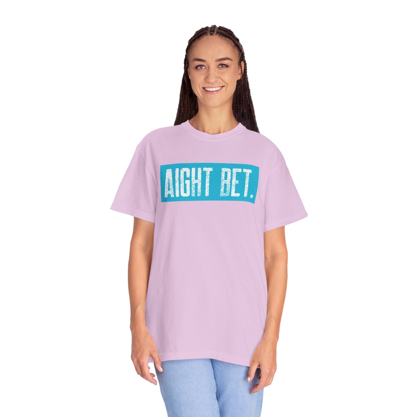 Aight Bet T-Shirt — Casual Graphic Tee with Bold Blue Block Text