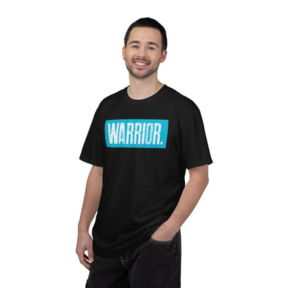 Warrior Graphic T-Shirt — Bold Blue Box Logo Tee