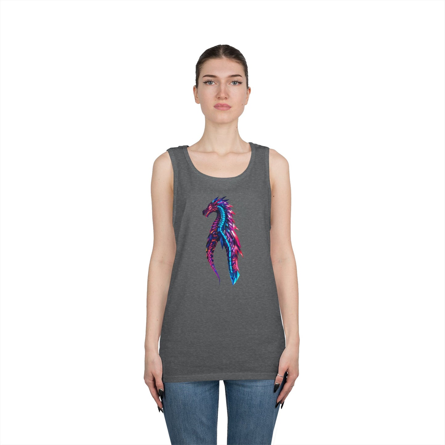 Dragon Art Unisex Heavy Cotton Tank Top, Casual Wear, Summer Fashion, Festival Outfit, Gift for Dragon Lovers