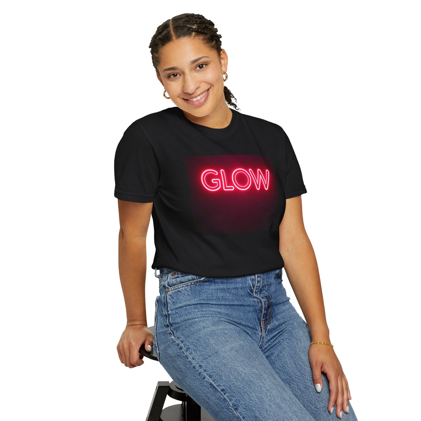 Neon Glow Graphic T‑Shirt — Pink LED Sign Design