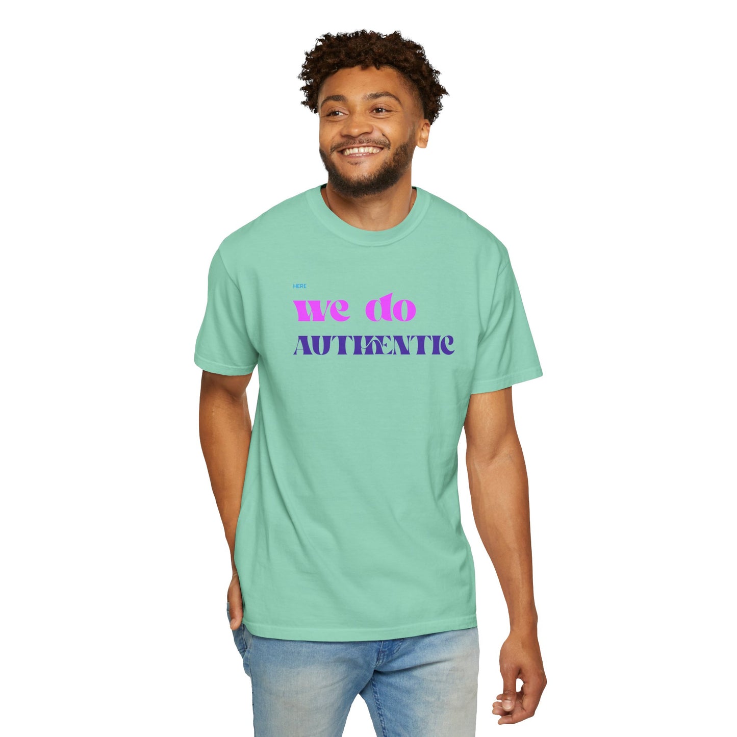 We Do Authentic T-Shirt — Retro Pink & Purple Graphic Tee