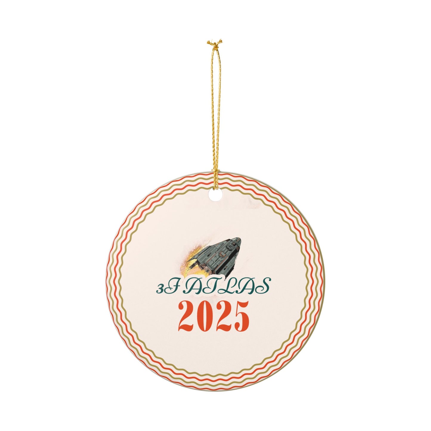 2025 Zodiac Atlas Ceramic Ornament — Retro Rocket Holiday Decoration