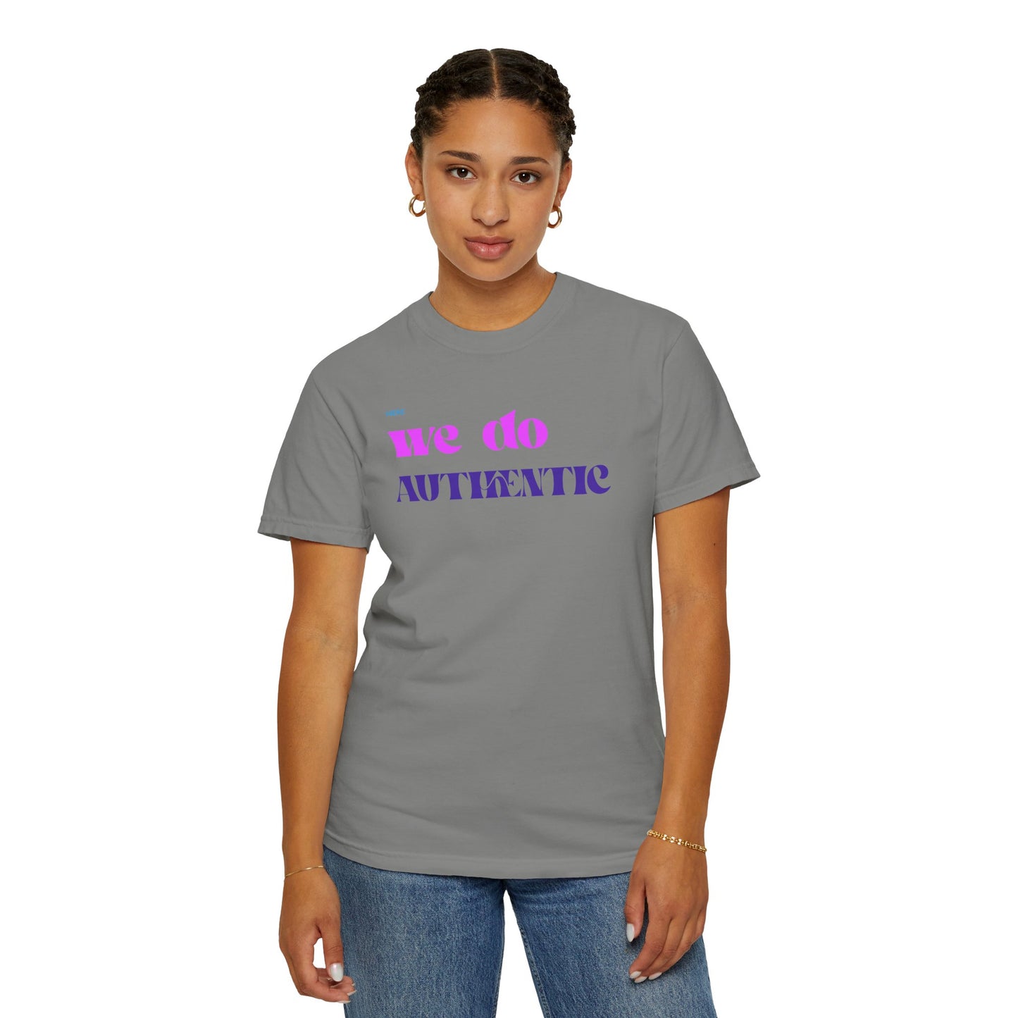 We Do Authentic T-Shirt — Retro Pink & Purple Graphic Tee
