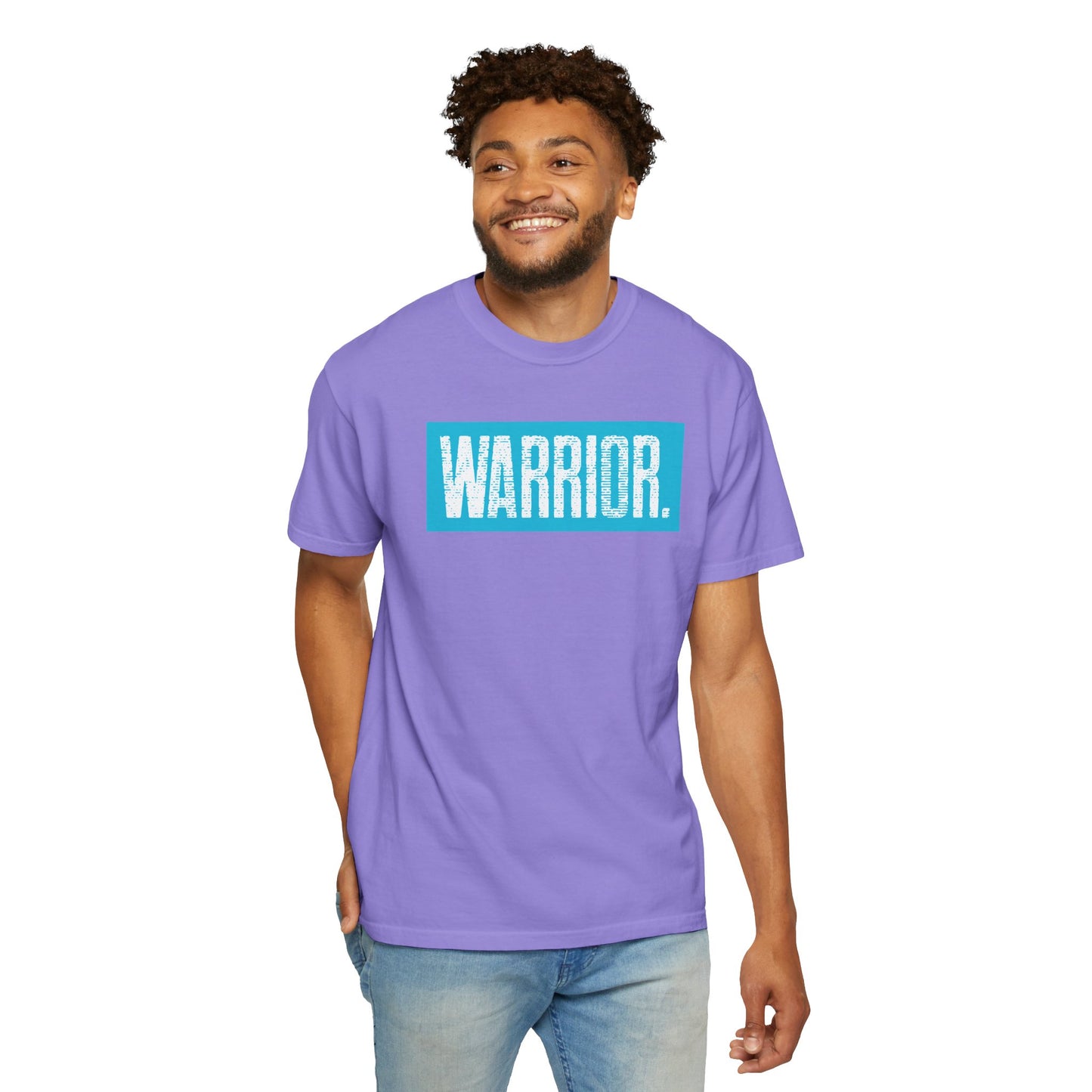 Warrior Graphic T-Shirt — Bold Blue Box Logo Tee