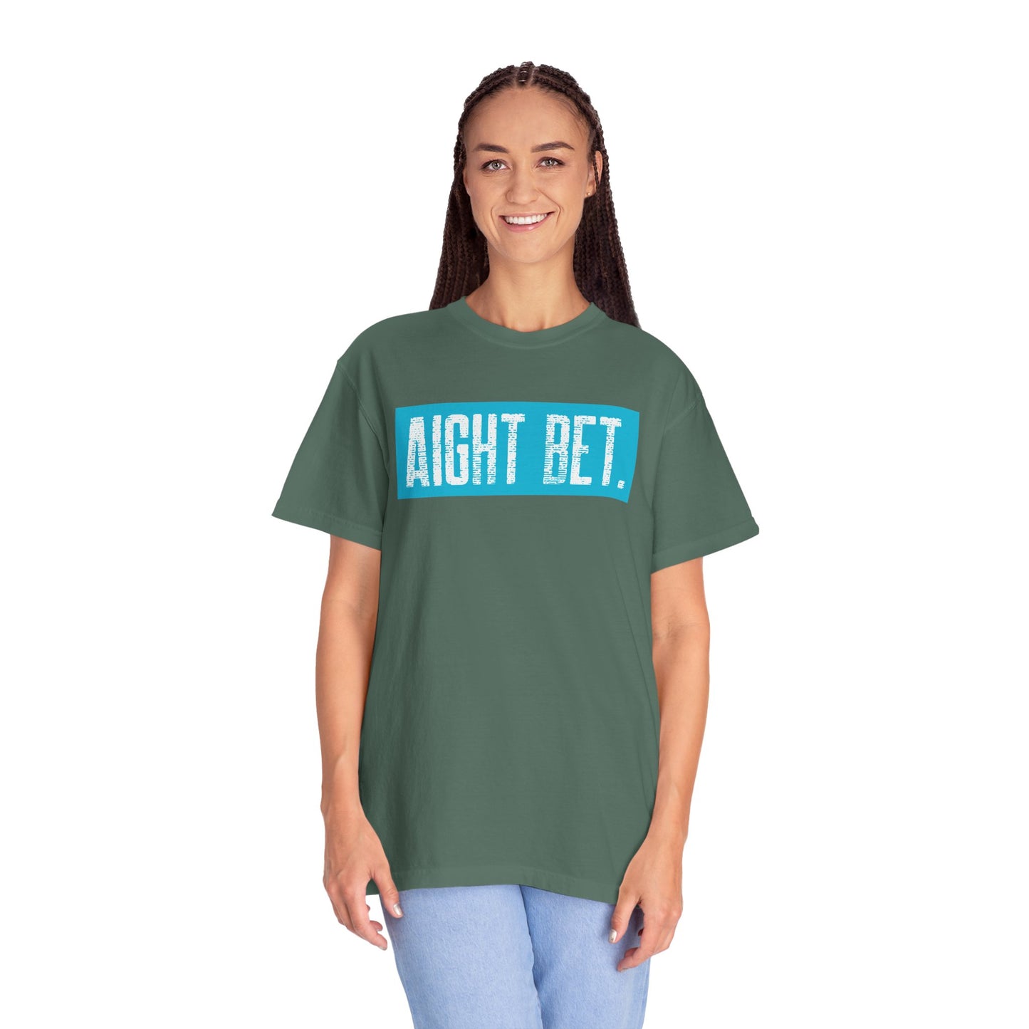 Aight Bet T-Shirt — Casual Graphic Tee with Bold Blue Block Text