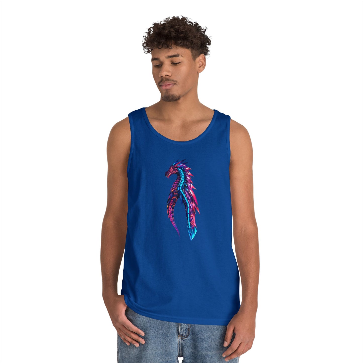 Dragon Art Unisex Heavy Cotton Tank Top, Casual Wear, Summer Fashion, Festival Outfit, Gift for Dragon Lovers