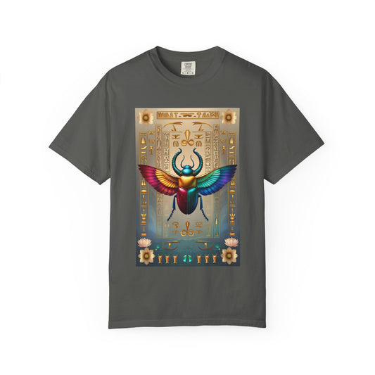 Colorful Scarab T-Shirt, Unisex Garment-Dyed Tee, Bohemian Style Shirt, Vintage Inspired Apparel, Perfect for Gifts