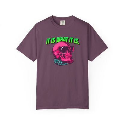 Skull Graphic T-Shirt — "It Is What It Is" Neon Retro Tee