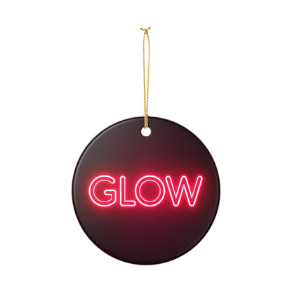 Glow Neon Ceramic Ornament — Round Holiday Decoration with Pink Neon Text