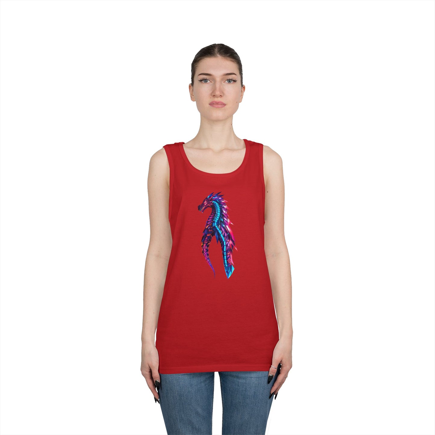 Dragon Art Unisex Heavy Cotton Tank Top, Casual Wear, Summer Fashion, Festival Outfit, Gift for Dragon Lovers