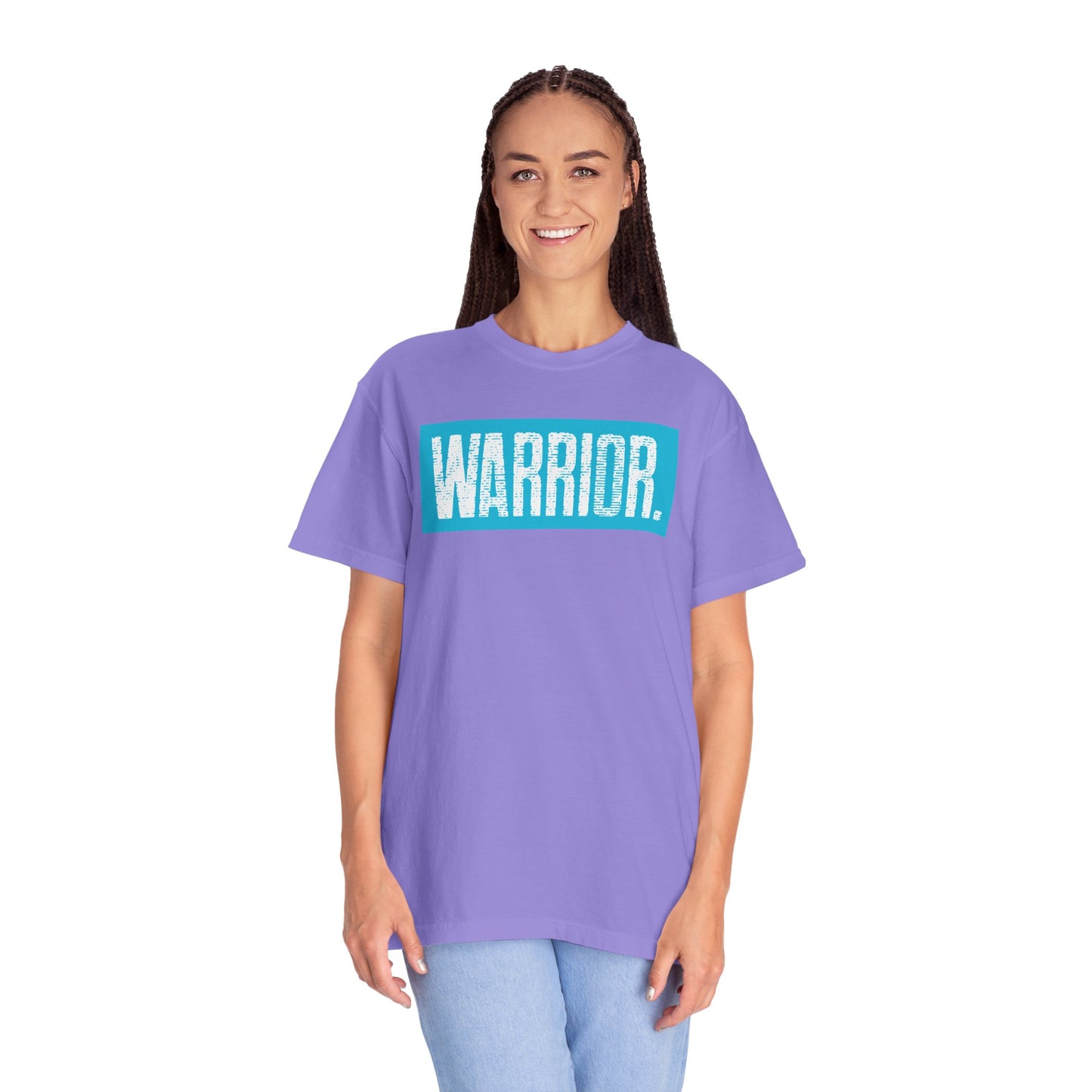 Warrior Graphic T-Shirt — Bold Blue Box Logo Tee