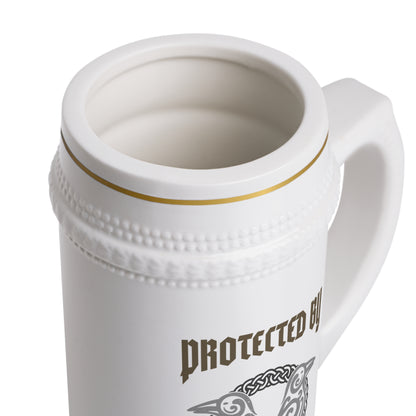 Viking Ceramic Beer Stein Mug with Gold Trim — Classic Pub-Style Drinkware