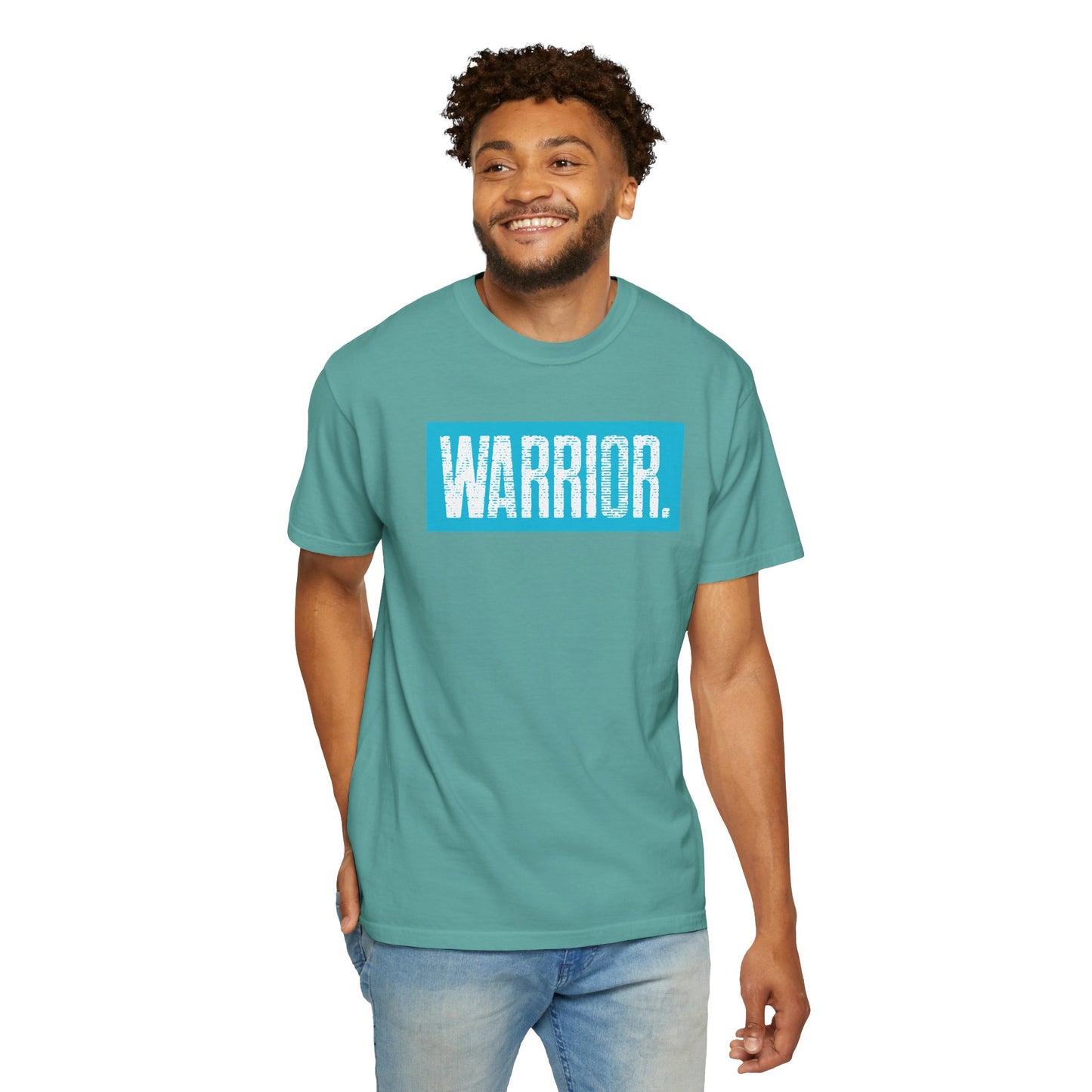 Warrior Graphic T-Shirt — Bold Blue Box Logo Tee