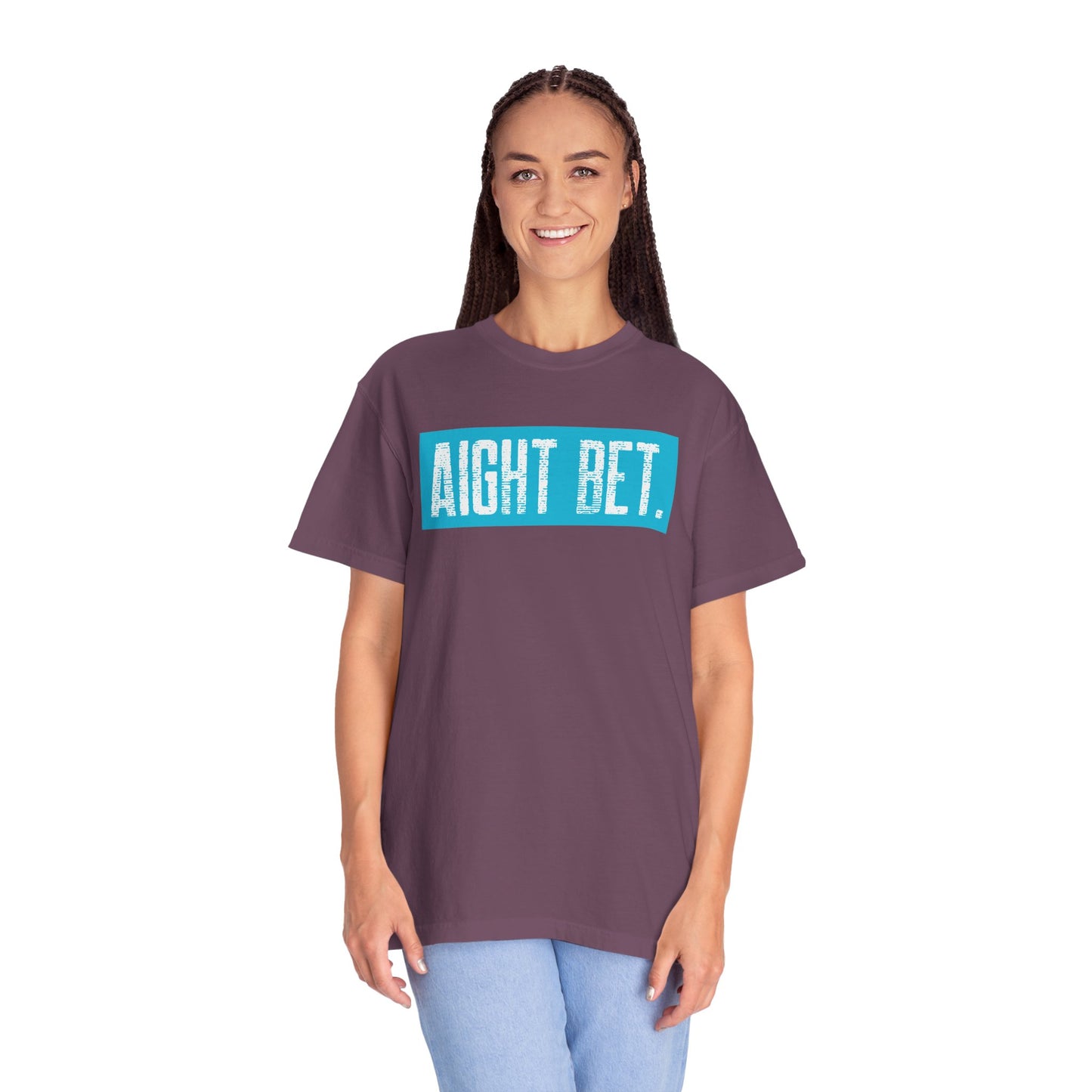 Aight Bet T-Shirt — Casual Graphic Tee with Bold Blue Block Text