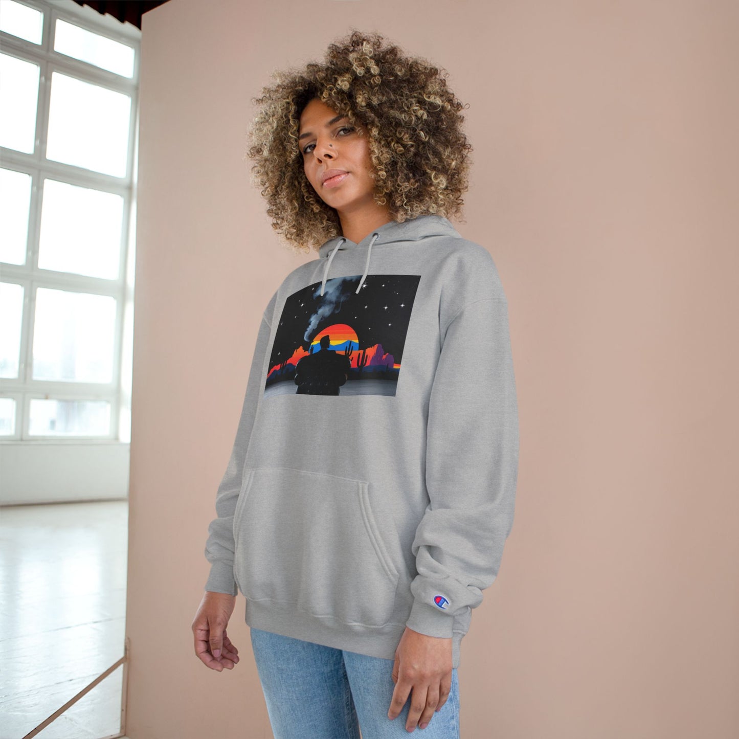 Retro Sunset Champion Hoodie, Cozy Pullover for Adventure Lovers, Gift for Fall, Unisex Hoodie, Vintage Vibe, Road Trip Essential