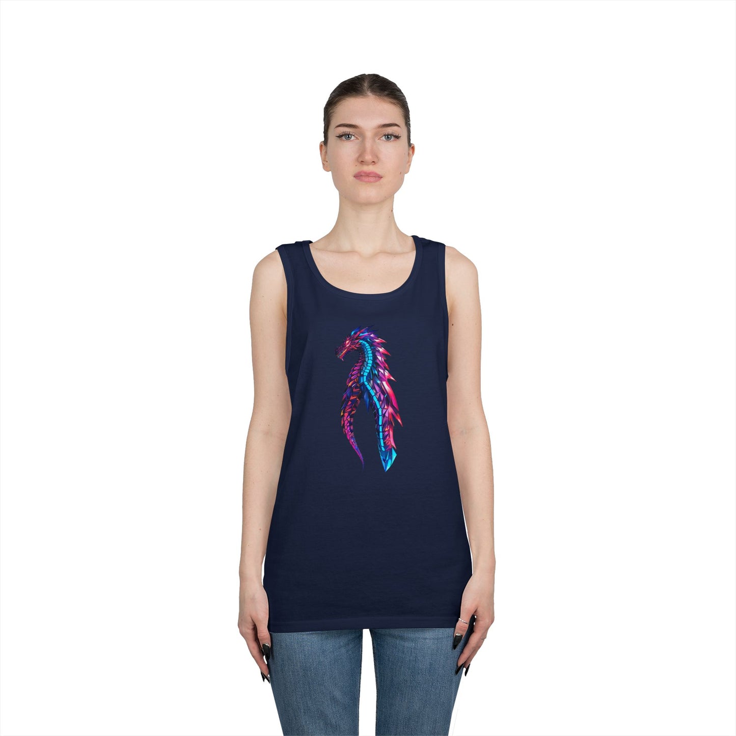 Dragon Art Unisex Heavy Cotton Tank Top, Casual Wear, Summer Fashion, Festival Outfit, Gift for Dragon Lovers