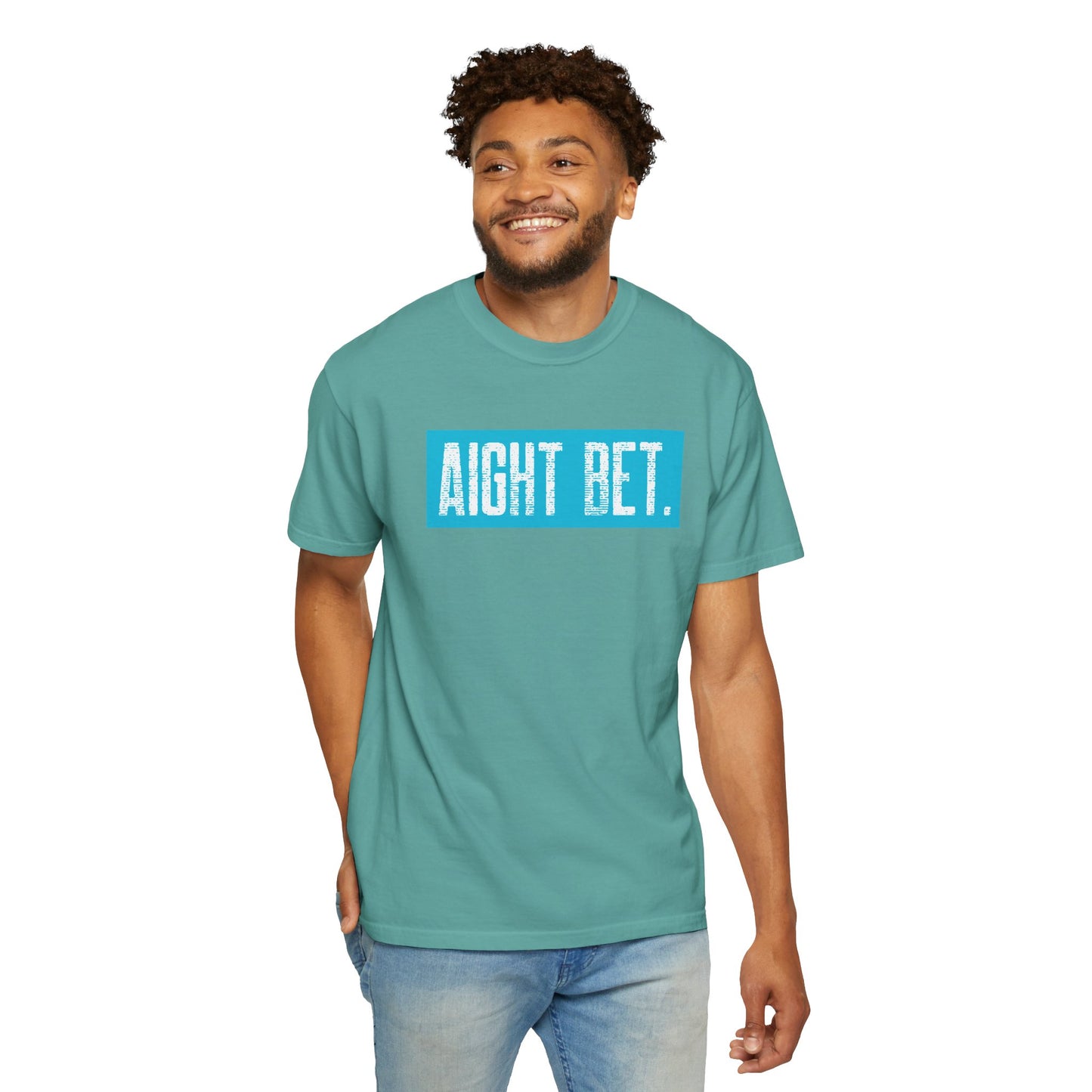 Aight Bet T-Shirt — Casual Graphic Tee with Bold Blue Block Text