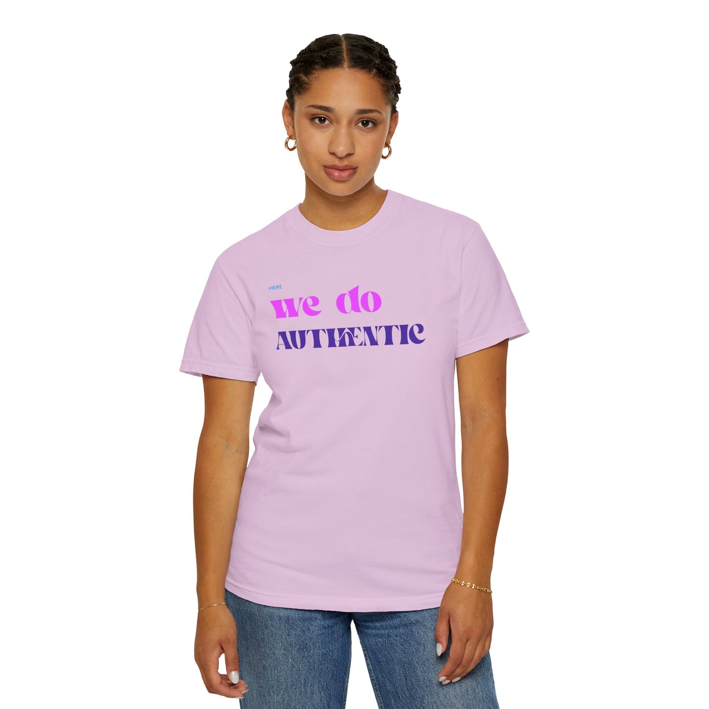 We Do Authentic T-Shirt — Retro Pink & Purple Graphic Tee