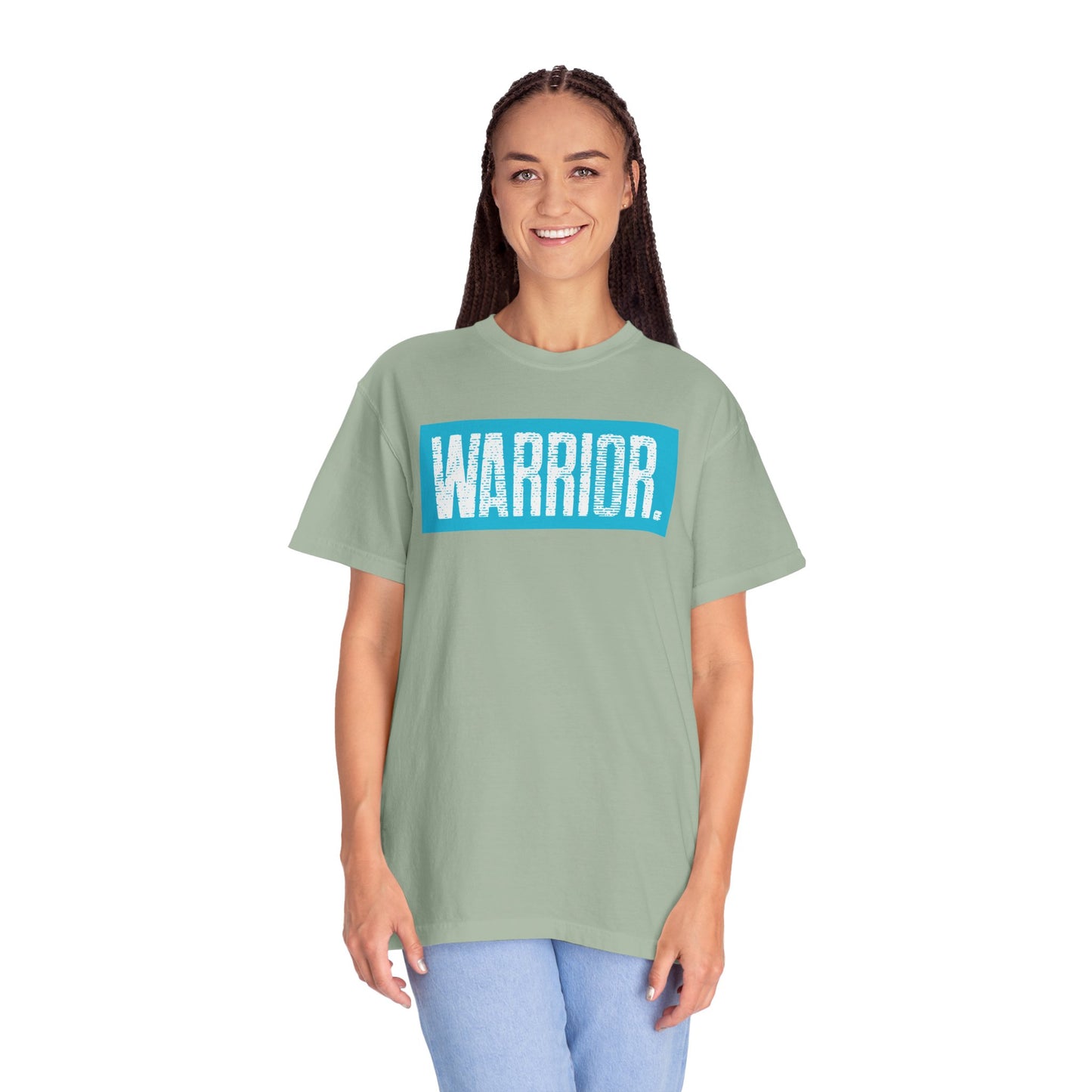 Warrior Graphic T-Shirt — Bold Blue Box Logo Tee