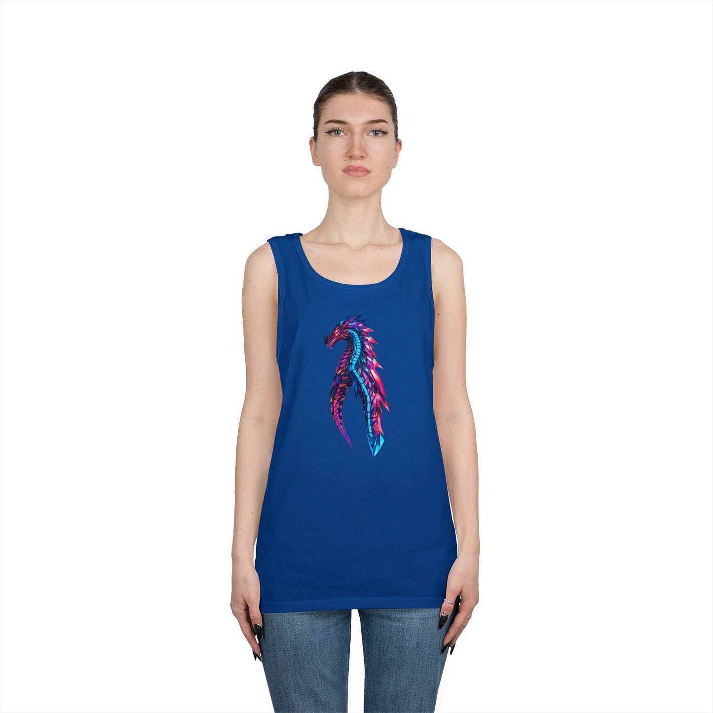 Dragon Art Unisex Heavy Cotton Tank Top, Casual Wear, Summer Fashion, Festival Outfit, Gift for Dragon Lovers