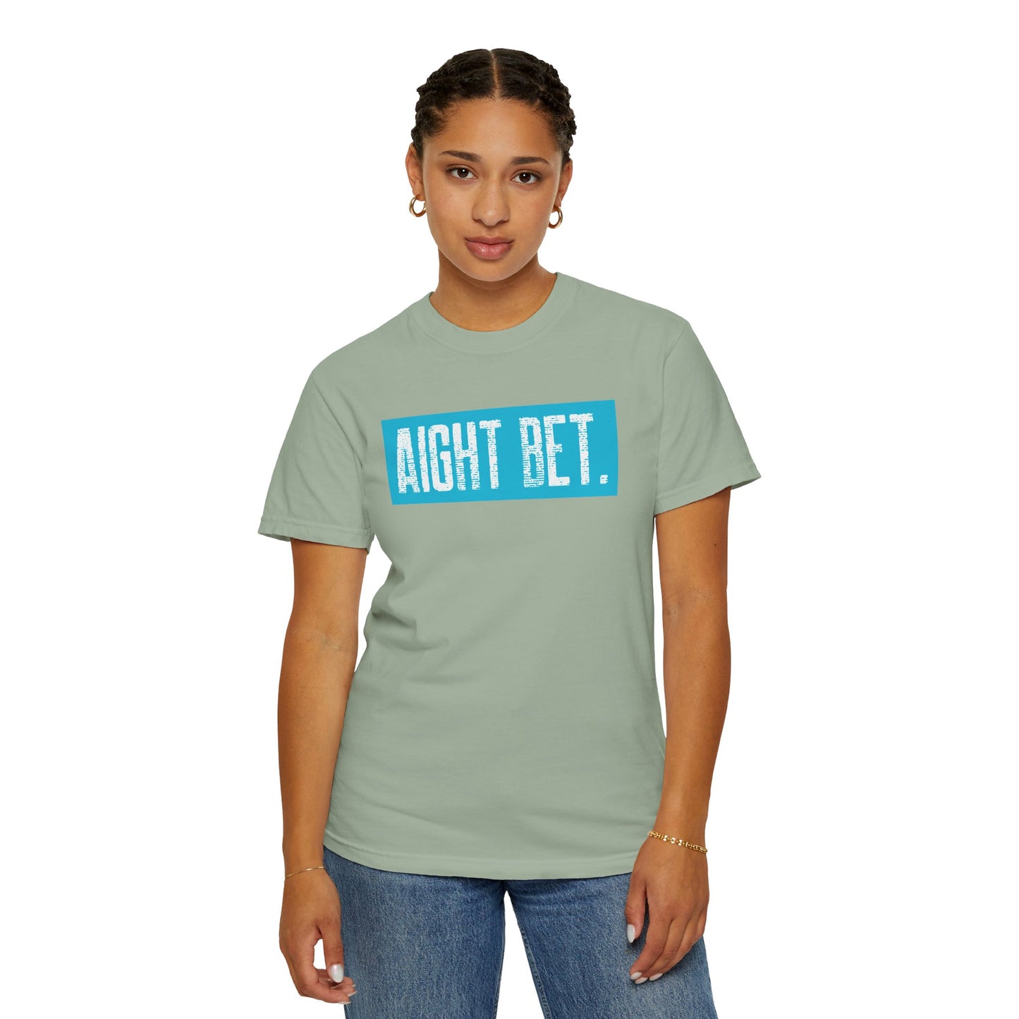 Aight Bet T-Shirt — Casual Graphic Tee with Bold Blue Block Text
