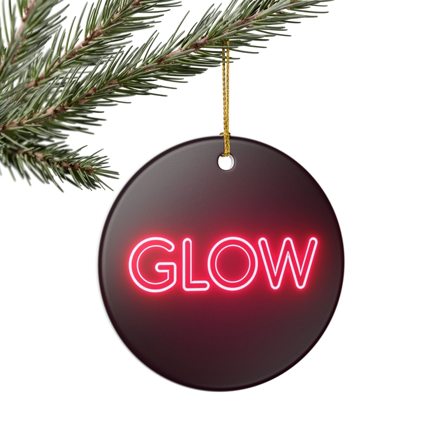 Glow Neon Ceramic Ornament — Round Holiday Decoration with Pink Neon Text