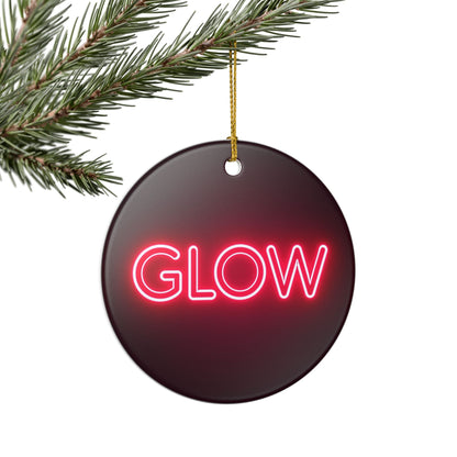 Glow Neon Ceramic Ornament — Round Holiday Decoration with Pink Neon Text