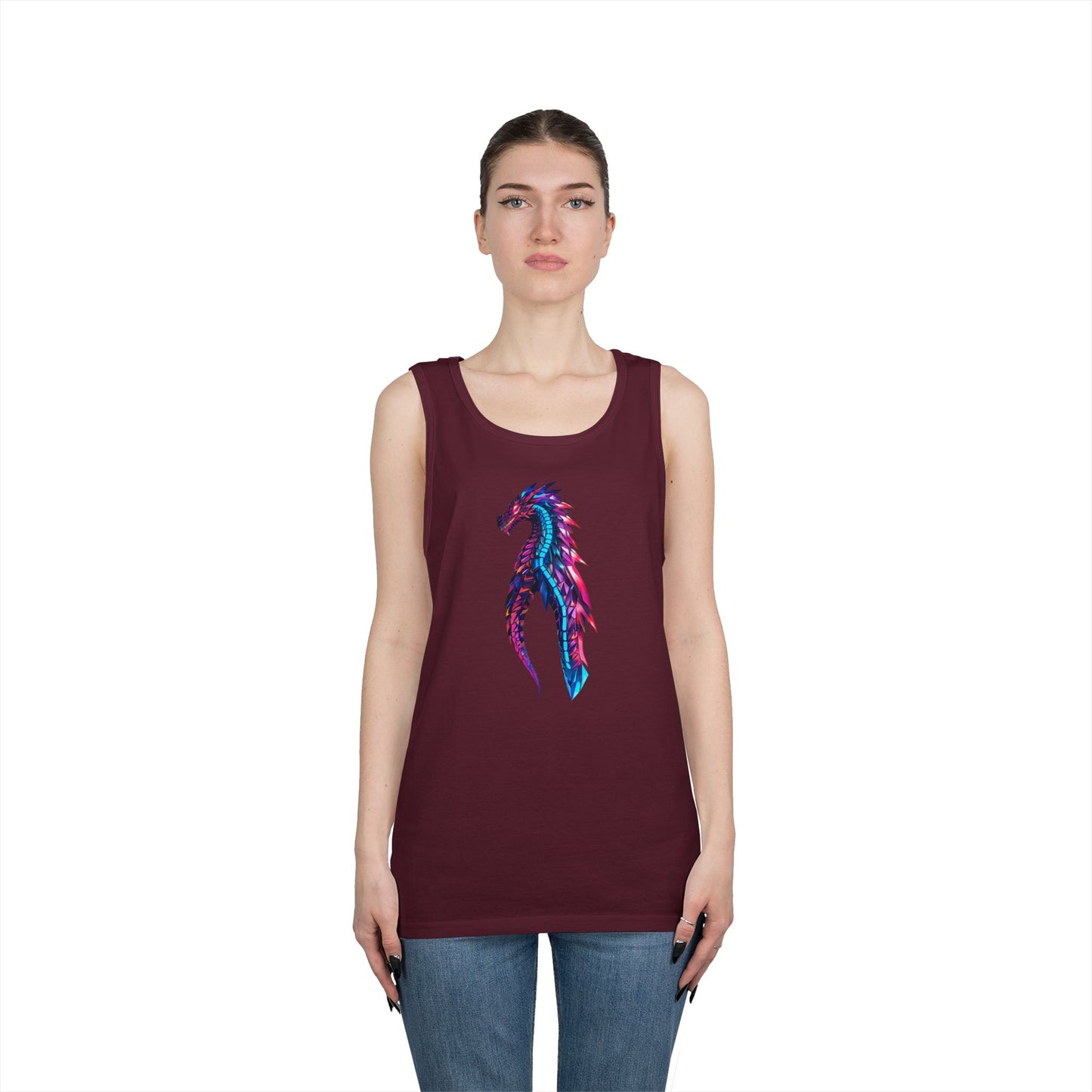 Dragon Art Unisex Heavy Cotton Tank Top, Casual Wear, Summer Fashion, Festival Outfit, Gift for Dragon Lovers