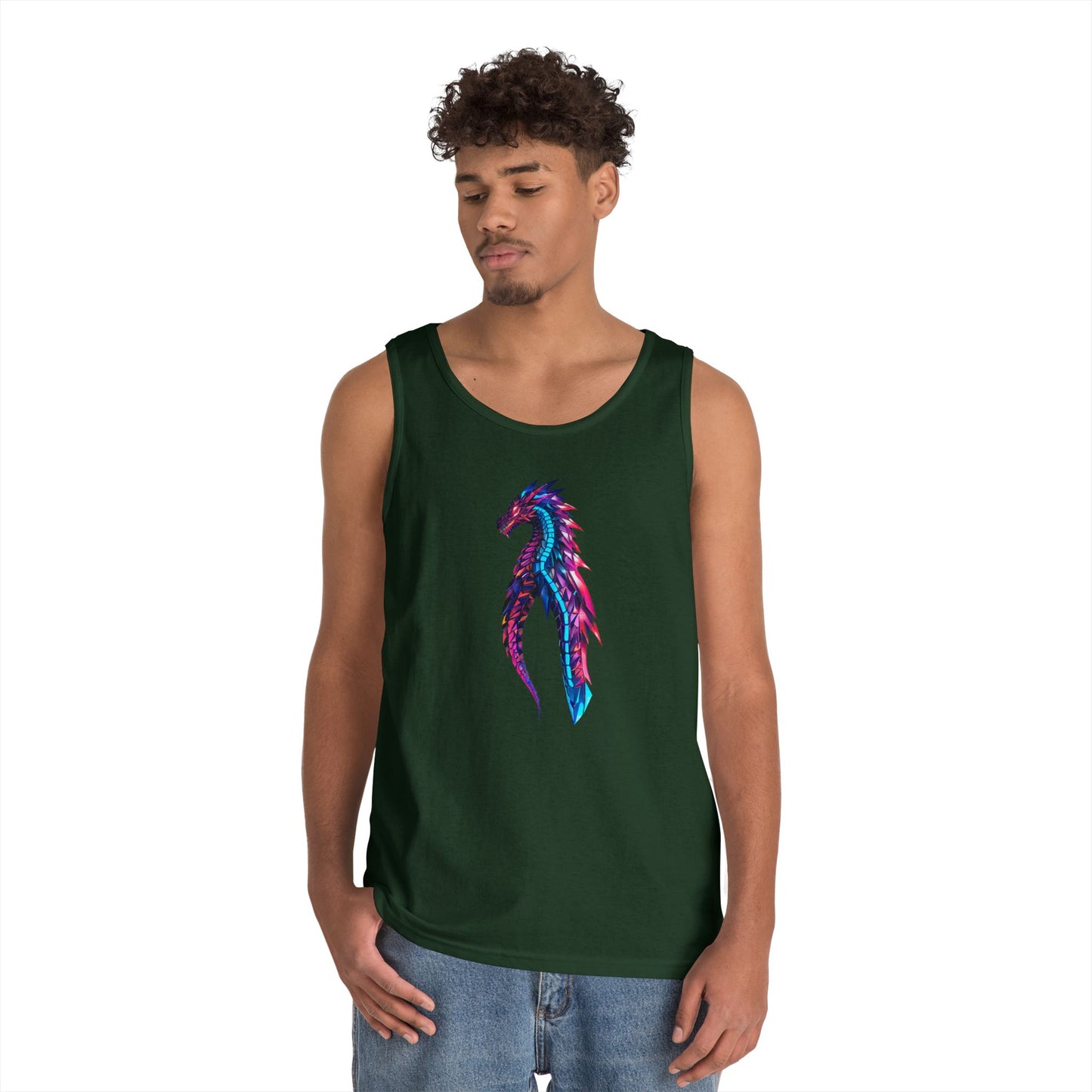 Dragon Art Unisex Heavy Cotton Tank Top, Casual Wear, Summer Fashion, Festival Outfit, Gift for Dragon Lovers