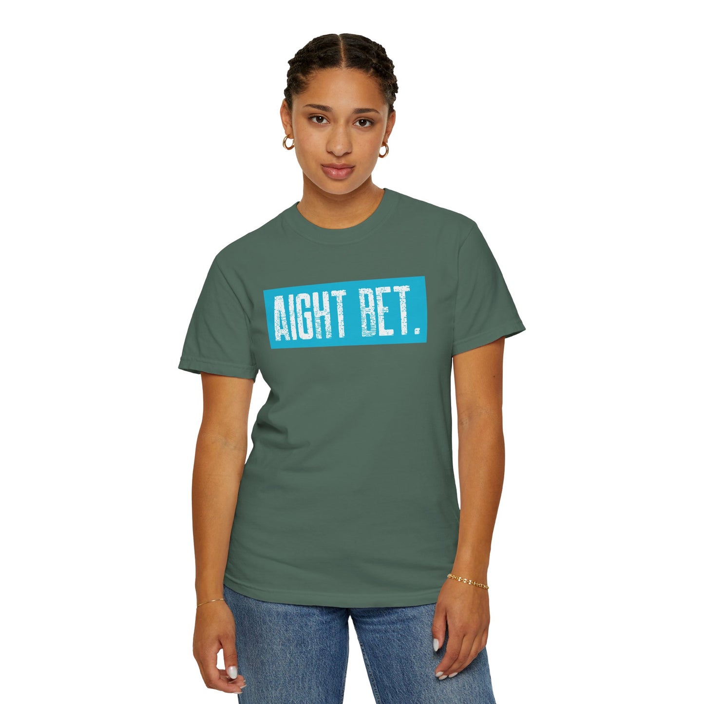 Aight Bet T-Shirt — Casual Graphic Tee with Bold Blue Block Text