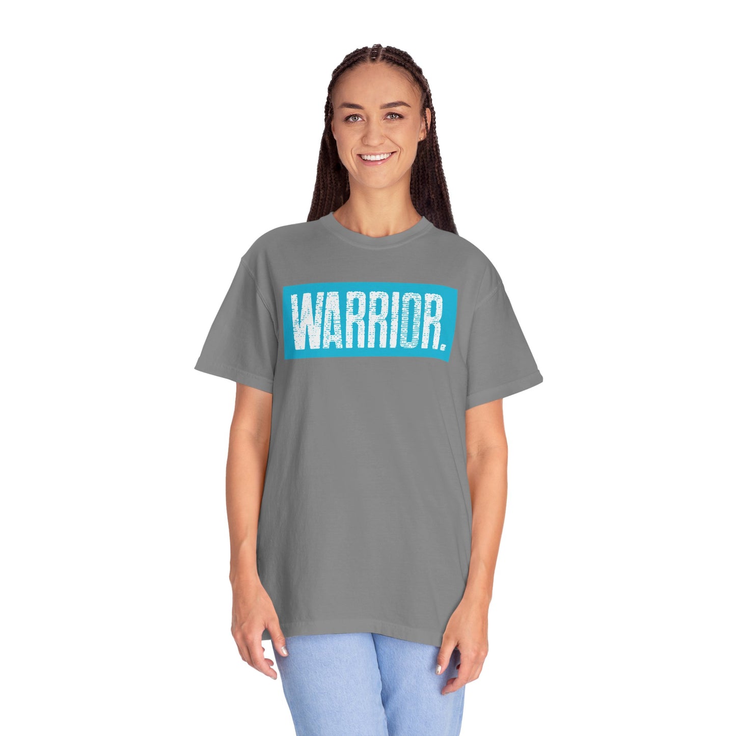 Warrior Graphic T-Shirt — Bold Blue Box Logo Tee