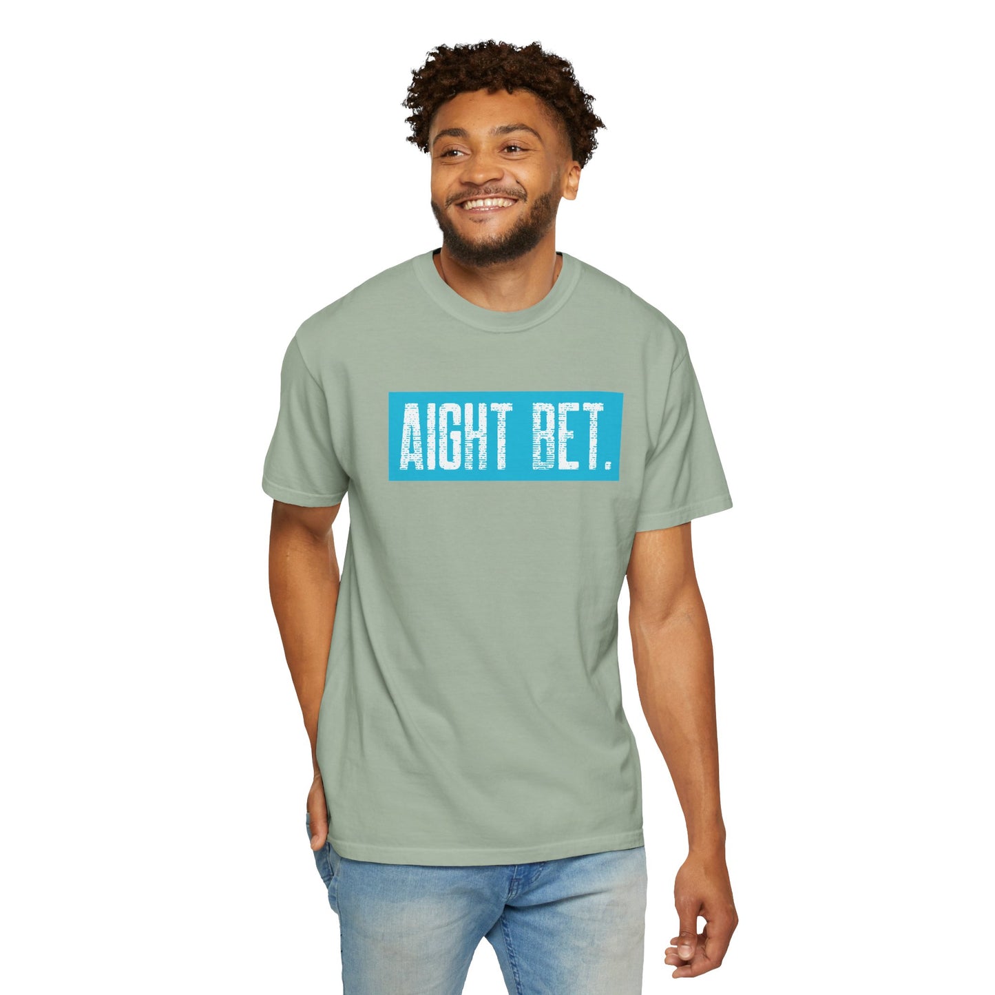 Aight Bet T-Shirt — Casual Graphic Tee with Bold Blue Block Text