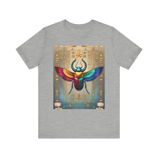 Colorful Scarab Beetle Unisex Tee, Egyptian Design Shirt, Boho Casual Top, Spiritual Gift for Her, Festival Wear, Nature Lover Apparel