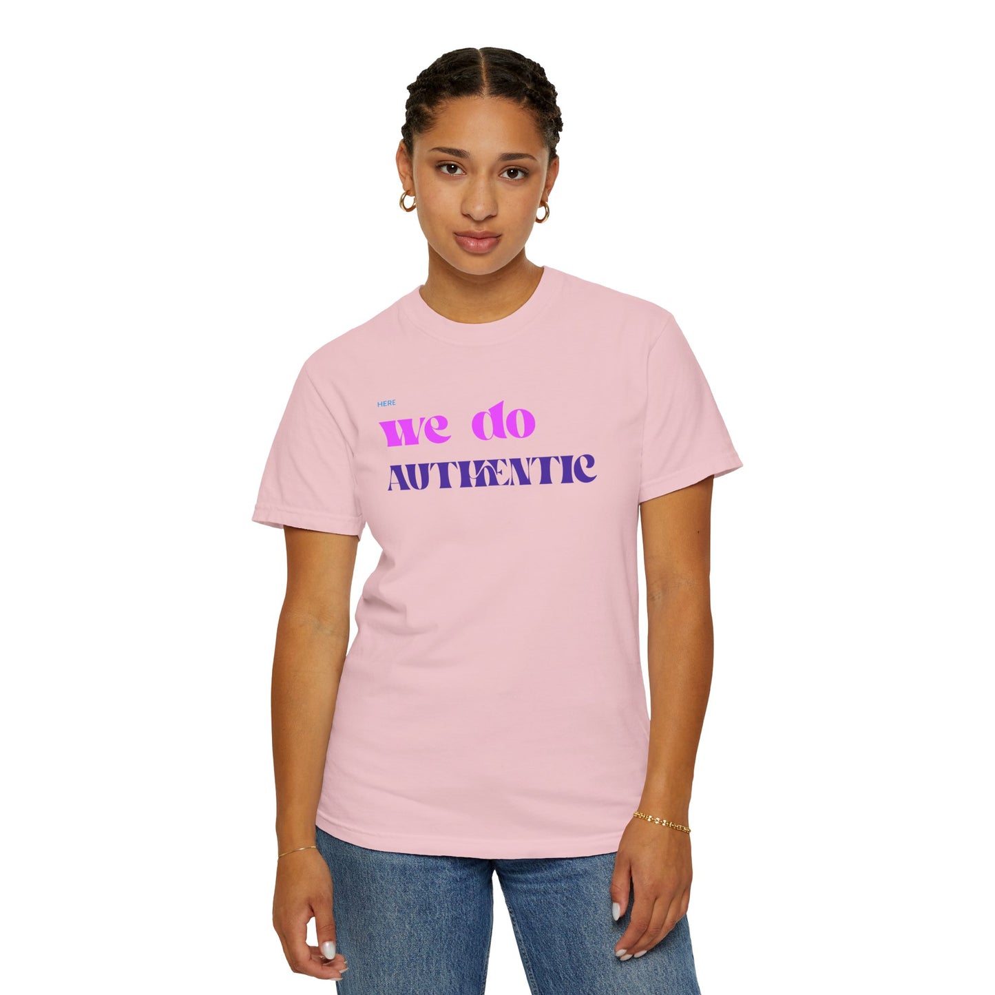We Do Authentic T-Shirt — Retro Pink & Purple Graphic Tee