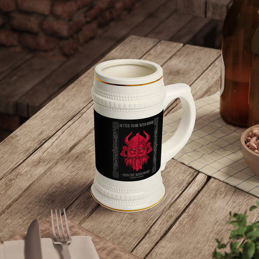 Red Viking Wolf Beer Stein Mug — Norse Myth Skull Drinking Stein for Oktoberfest & Gifts