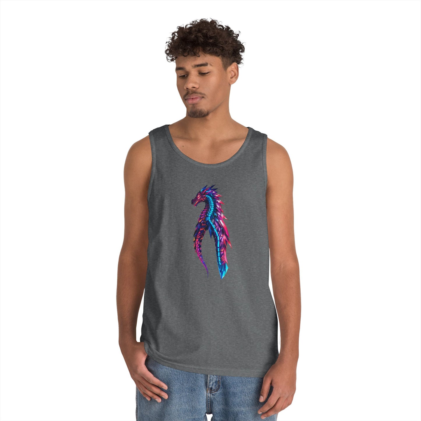 Dragon Art Unisex Heavy Cotton Tank Top, Casual Wear, Summer Fashion, Festival Outfit, Gift for Dragon Lovers