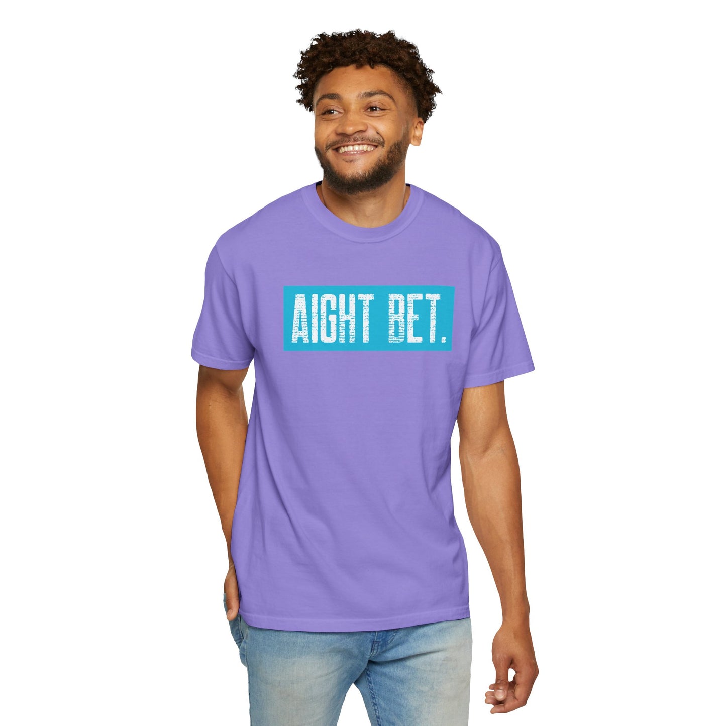 Aight Bet T-Shirt — Casual Graphic Tee with Bold Blue Block Text