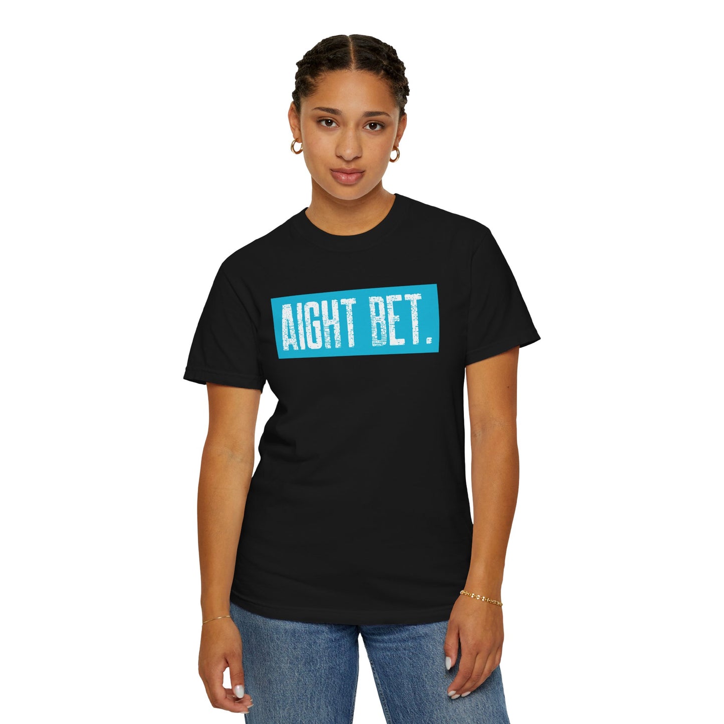 Aight Bet T-Shirt — Casual Graphic Tee with Bold Blue Block Text