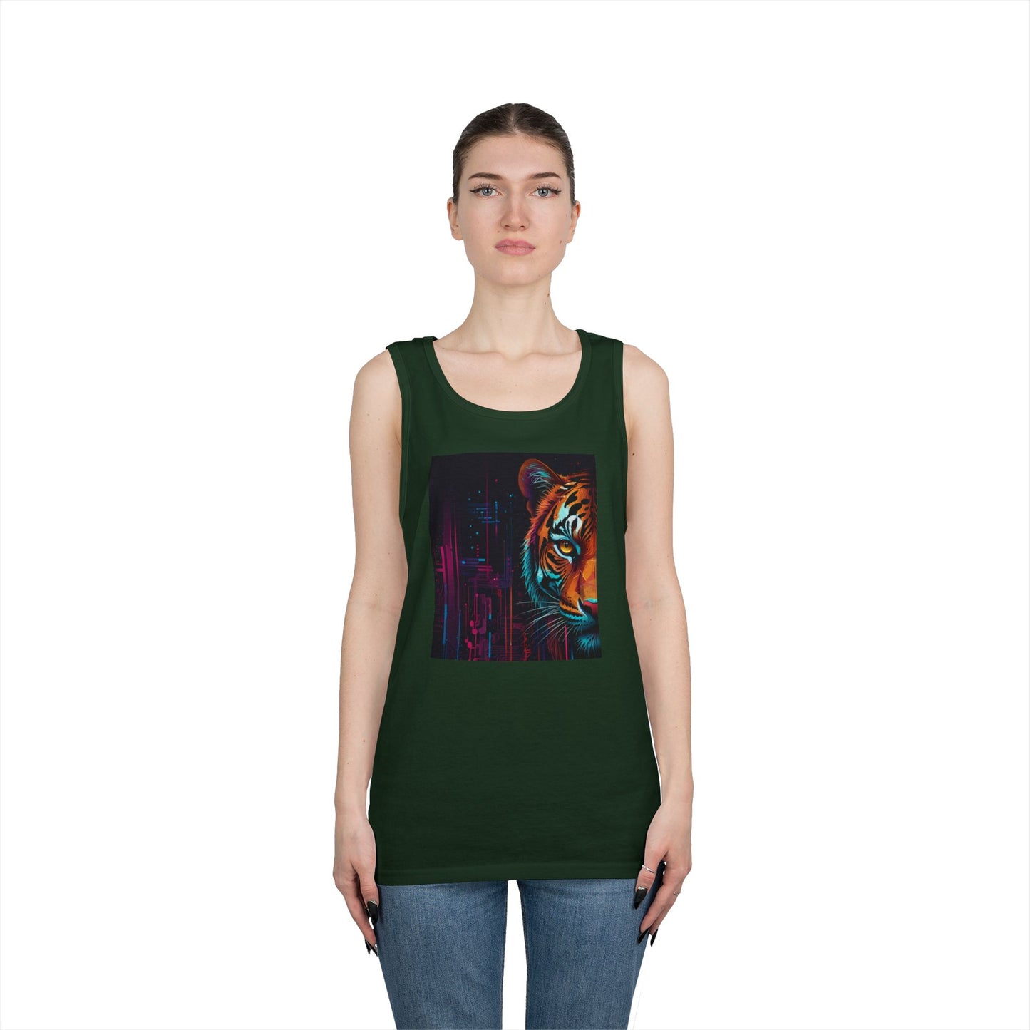 Fierce Tiger Graphic Tank Top - Unisex Summer Wear, Workout Top, Festival Outfit, Streetwear, Animal Lover Gift